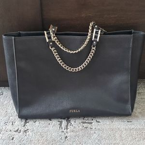 Furla Maggie large leather satchel tote onyx